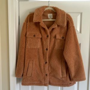 Billabong Fairbanks Button-Up Teddy Bear Jacket Tan Size Large